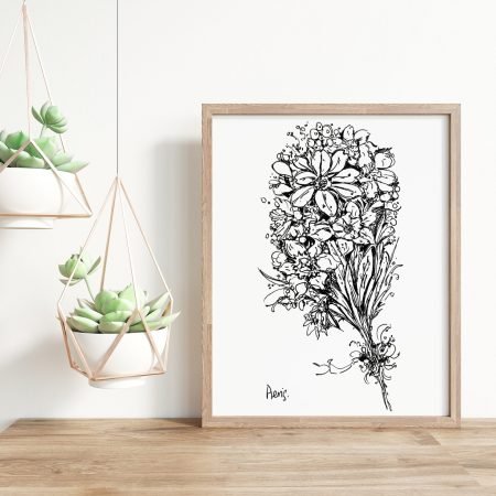 Flower Bouquet Ink Art Print