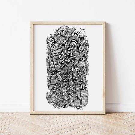 Whimisical Flower Pattern Ink Art Print