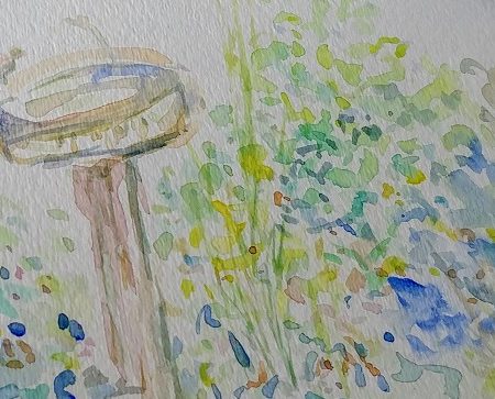 Garden Birdbath Watercolor Painting