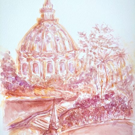 Vatican Garden Watercolor Painting