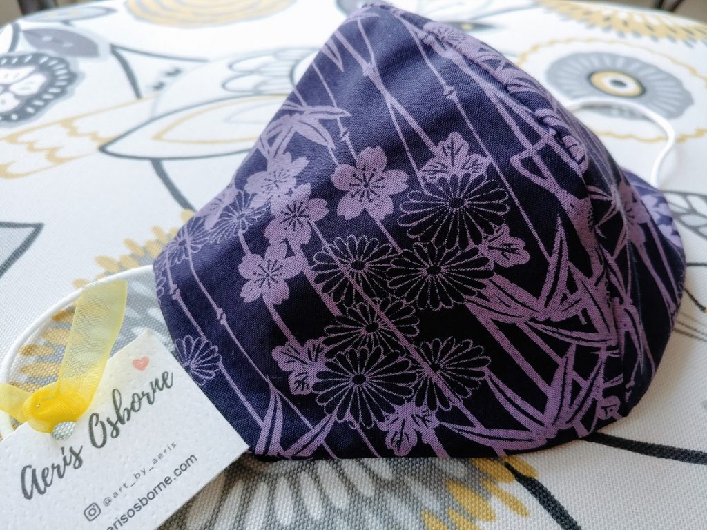 Premium 3 Layers Purple Bamboo Forest Japanese Cotton Face Masks with Filter Pocket And Nose Wire 1