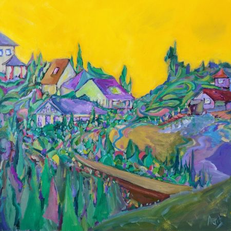 Hilly Town Acrylic Painting