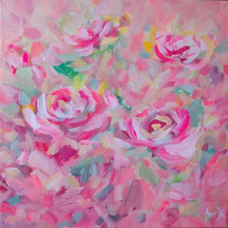 4 Pink Roses 12 X 12 Original Acrylic Painting By Aeris Osborne