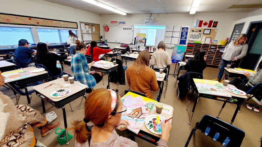 Parents were so eager to learn how to paint on camvas